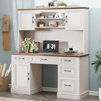 Executive Desk with 5 Drawers, White, view 8