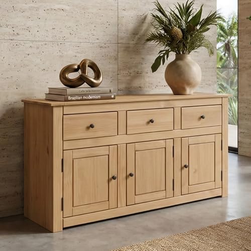 Solid Wood Sideboard Buffet Cabinet with 3 Drawers and 3 Doors, view 2
