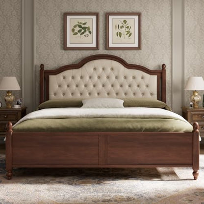 Solid Wood King Size Bed Frame with Upholstered Headboard, view 5