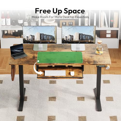 Electric Standing Desk with Keyboard Tray,48x24 inches Adjustable Height Stand Up Desk,3 Preset Heights,Equipped with Hooks,Raising Desks for Home Office and Computer Workstation,Black