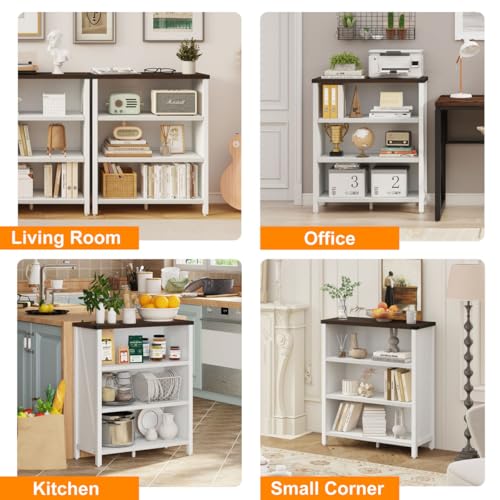 Farmhouse 3 Tier Bookshelf, Wood Bookcase, White Oak & Walnut, view 7