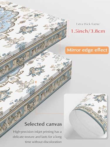 NuYeBiofx Retro Ethnic Floral Canvas Wall Art Prints,40"x28" Framed Picture Artwork Pattern Border Printed Canvas Oil Painting for Living Room Bedroom Office,Ready to Hang