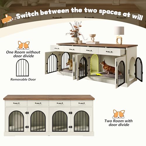 70.8" Large Dog Crate Furniture & TV Stand for 2 Dogs –Double Kennel with 4, view 6