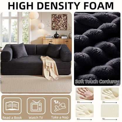 81 Inch Convertible Futon Sofa Bed,Fold Out Floor Sofa Couch with Fixed-Shape Frame,Corduroy Foldable Mattress Pull-Out Couches for Living Room (Dark Grey)