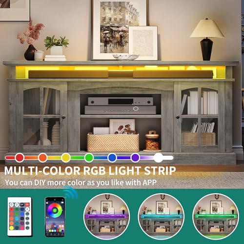 LED Farmhouse TV Stand for 75 Inch w/Outlets, view 7