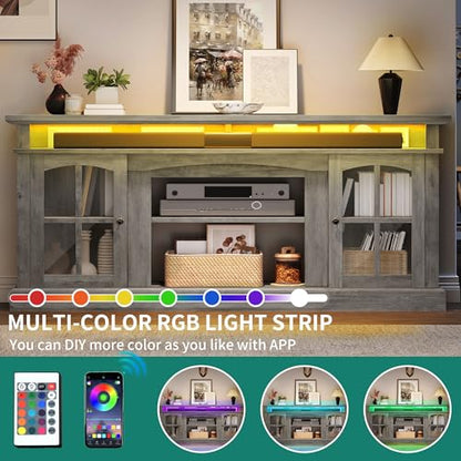 LED Farmhouse TV Stand for 75 Inch w/Outlets, view 7