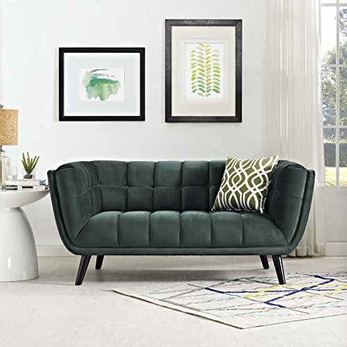 Bestow Upholstered Velvet Button-Tufted Loveseat in Green