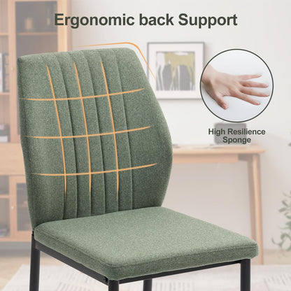 Dining Chairs Set of 4, Upholstered Wooden Dining Room Chairs, Mid Century Modern Fabric Kitchen Chair with Metal Legs Chenille Fabric for Kitchen/Restaurant/Hotel- Green (Only Chairs)