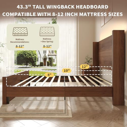 Queen Size Bed Frame with Headboard and LED Lights, view 8
