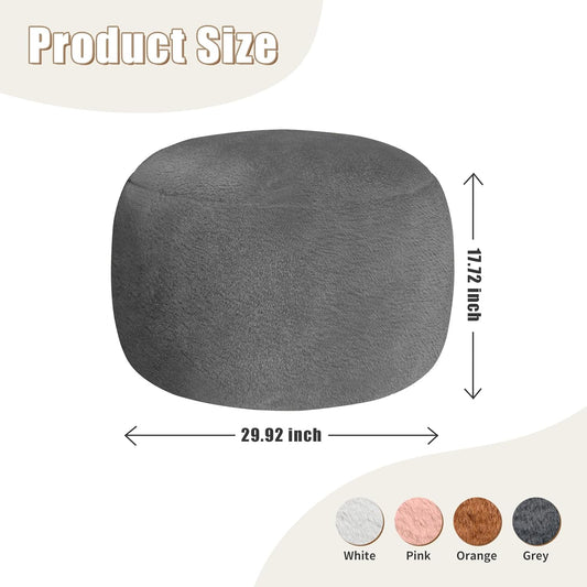 Round Pouf Ottoman Foot Rest, 29 X 18Inch Floor Poufs Footstool, a round Modern Foam Filled Foot Stool for Living Room, Home, Nursery, Dorm (Grey, 29Inch)