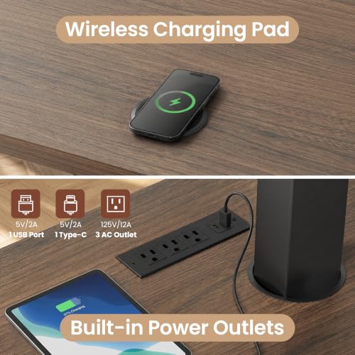 59" L Shape Electric Standing Desk w/360° Swivel Cabinet, Wireless Charging, view 5