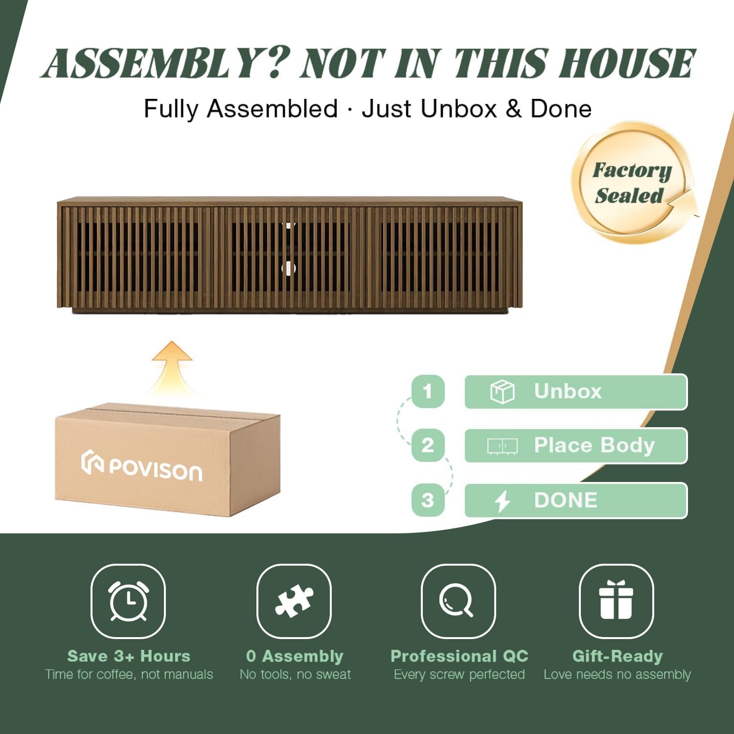 Full Assembled Mid Century Modern TV Stand, Wood Slatted Media Console for 65 Inch TV, Entertainment Center with Storage for Living Room, Low Cabinet with Removable Shelves