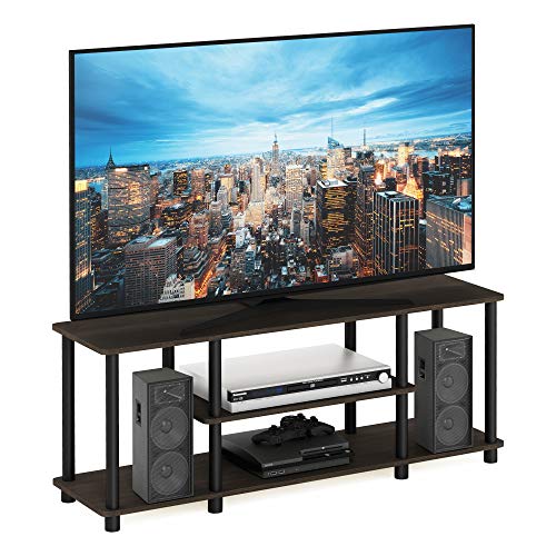 Turn-N-Tube No Tools 3D 3-Tier Entertainment TV Stand up to 50 inch TV, Round Tubes, Dark Brown / Black | for TV up to 50 Inch, Open Frame Rectangular Entertainment Center with Storage Shelf, TV Console, for Living Room, Bedroom