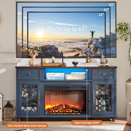 Farmhouse Fireplace TV Stand with Electric Fireplace & LED Lights, view 6