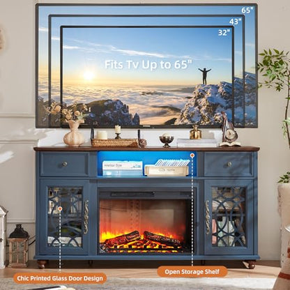 Farmhouse Fireplace TV Stand with Electric Fireplace & LED Lights, view 6