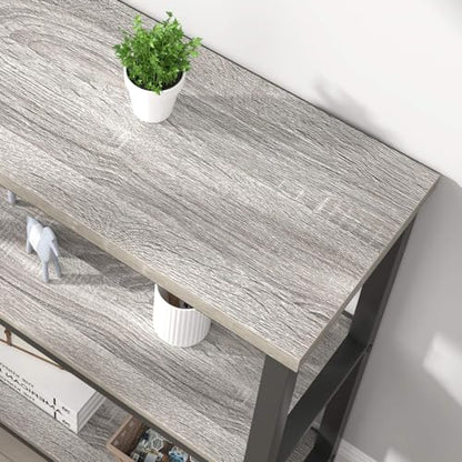 3 Tier Bookshelf, Short Bookcase for Small Space, Modern Wooden and Metal Book Shelf for Living Room Bedroom Office (Light Grey Oak)