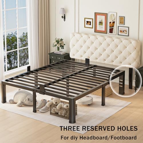 14 inch Full Size Bed Frame with Round Corner Legs and Headboard Hole Mattress, view 5