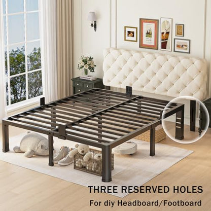 14 inch Full Size Bed Frame with Round Corner Legs and Headboard Hole Mattress, view 5