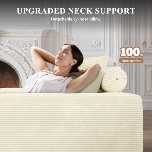 L-Shaped Boneless Couch,104" Couches for Living Room with Curved Chaise,Modular Sectional Sofa with Deep Seat,Modern Cozy Cloud Compression Sofas,No Assembly Required(Beige) 1PCS