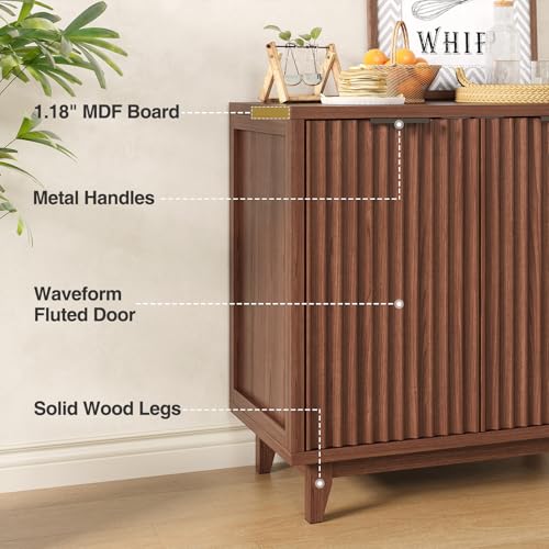 Buffet Cabinet with Storage Fluted Sideboard Accent Modern Credenza with 2, view 4