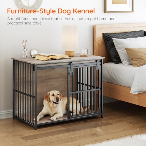 Dog Crate Furniture, 36.6" Heavy Duty Dog Kennel with Sliding Barn Door, view 6