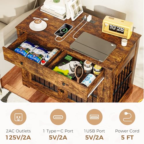 44.5'' Dog Crate Furniture with Storage Dog Kennel w/2 Drawers, view 3