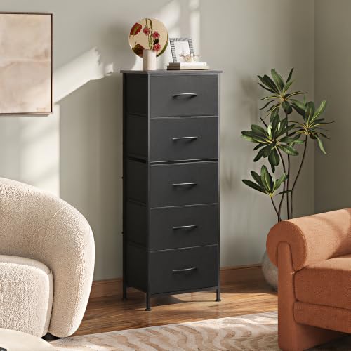 Tall Dresser for Bedroom, 5 Drawer Dresser, Charcoal Black, view 5