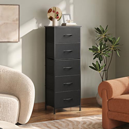 Tall Dresser for Bedroom, 5 Drawer Dresser, Charcoal Black, view 5