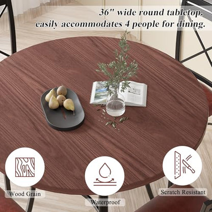 5 Piece Dining Table Set for 4, Wood Grain Dinette with Chairs for Kitchen, Breakfast Nook, Small Space, Dark Brown