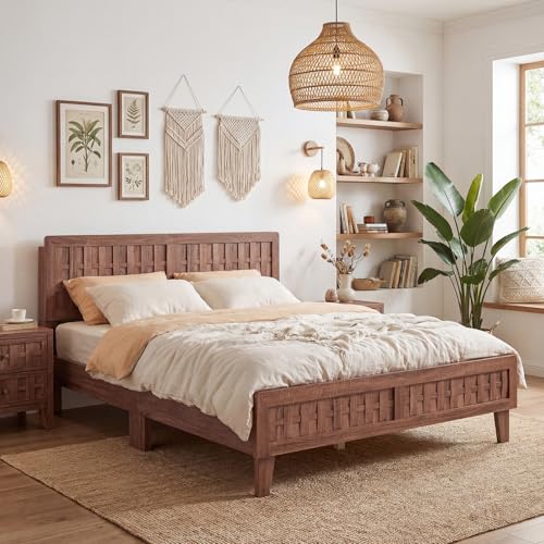 Wood Queen Size Bed Frame with Woven Headboard, view 4