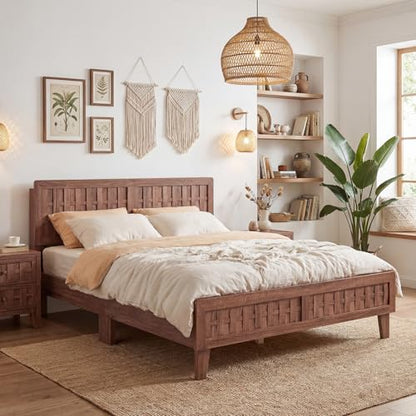 Wood Queen Size Bed Frame with Woven Headboard, view 4