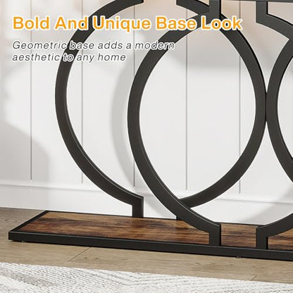 Tribesigns Industrial Console Table, 55 inch Rustic Entryway Table with Geometric Metal Frame, Narrow Wood Accent Sofa Table for Living Room, Entrance, Hallway, Rustic Brown