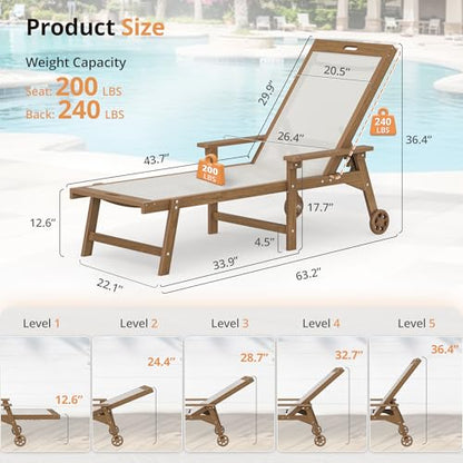Lounge Chair Outdoor Set of 2,HDPS & HDPE Wicker Adjustable Chaise, view 4