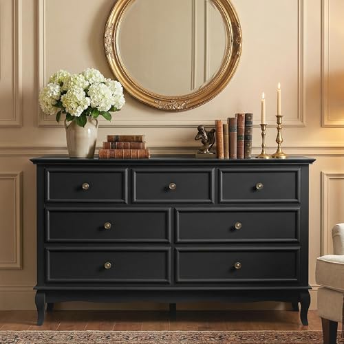 Farmhouse 7 Drawers Dresser for Bedroom, 55" Wide Solid Wood Chest of Drawers, view 2
