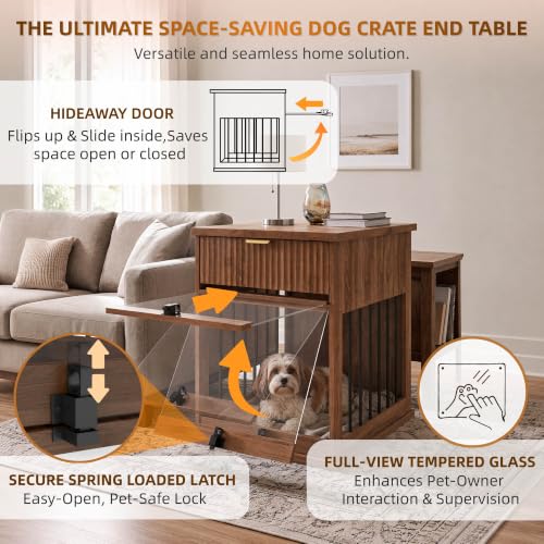 Dog Crate Furniture,Wooden Dog Kennel End Table,Walnut, view 5