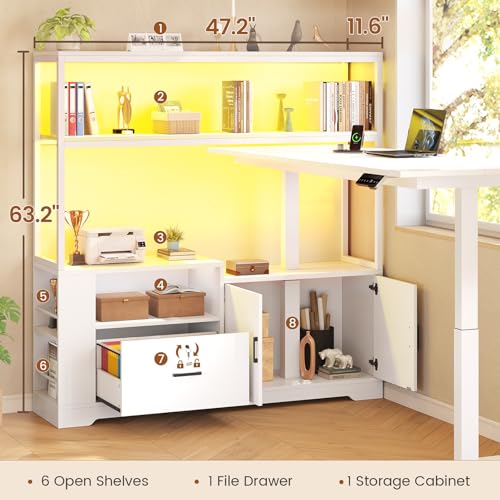 57" L Shaped Standing Desk, Sit Stand Office Desk with Storage Hutch, view 4
