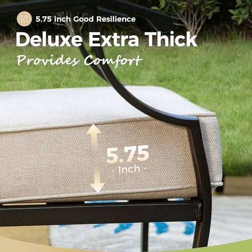 Patio Furniture Set 5 pcs, Outdoor Patio Furniture, 3-Seat Sofa, 2 Swivel Chairs, 2 Ottomans and 5.75" Extra Thick Cushion, Patio Conversation Set for Garden Backyard Deck,Beige