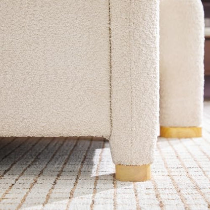Chantelle Modern Contemporary Curved Upholstered Bench with Storage, 56 Inch, Ivory Bouclé