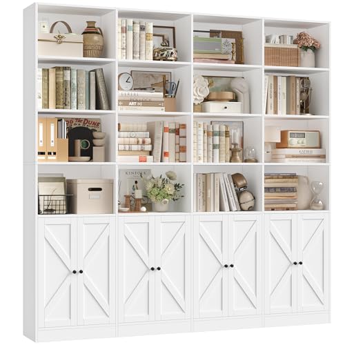 72.8" Large Bookshelf, Farmhouse Bookshelf with 8 Doors, White, view 2