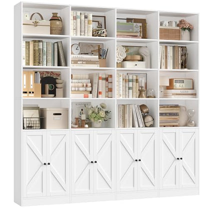 72.8" Large Bookshelf, Farmhouse Bookshelf with 8 Doors, White, view 2