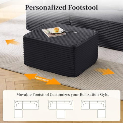 Cloud Modular Sectional Sofa with L-Shaped, Boneless Couches for Living Room, Fluffy Comfy Corduroy Deep Seat with Ottoman, Bedroom, Apartment, No Assembly Required