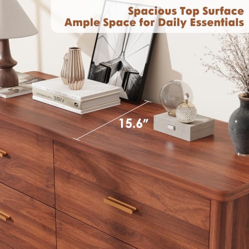 6 Drawer Dresser, Modern Wooden Storage Chest of Drawers, Walnut, view 7