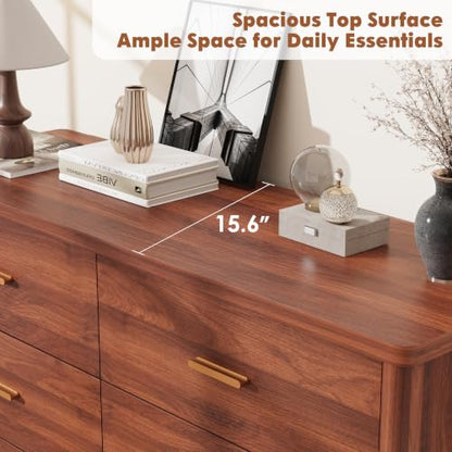 6 Drawer Dresser, Modern Wooden Storage Chest of Drawers, Walnut, view 7