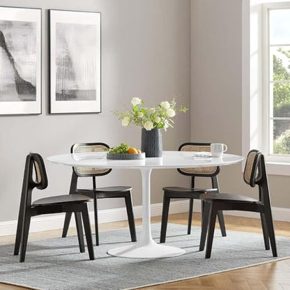 60-Inch Mid-Century Modern Round Dining Table Sleek White Pedestal Base Stylish Kitchen Table Contemporary Minimalist Dining Room Furniture Spacious Breakfast Nook Durable Design