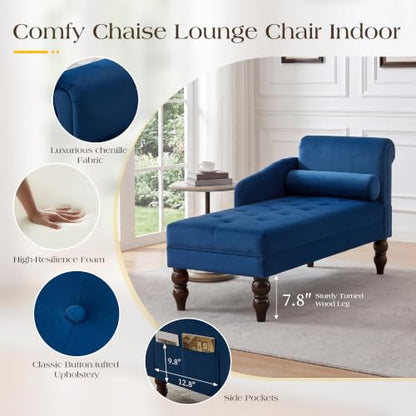Tufted Upholstered Rolled Arm Chaise Lounges Indoor Chair, view 4