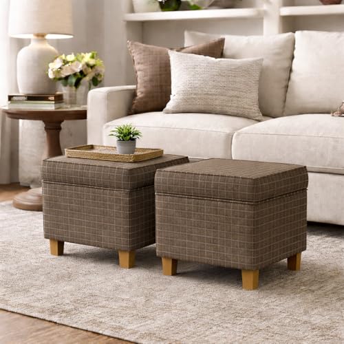 18" Classic Square Storage Ottoman - Brown Windowpane