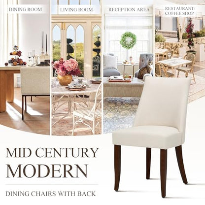 Upholstered Dining Chairs Set of 4, Mid Century Modern Kitchen Chairs with Back, Farmhouse Fabric Side Dining Room Chairs with Wood Legs for Dining Room Restaurant, Beige
