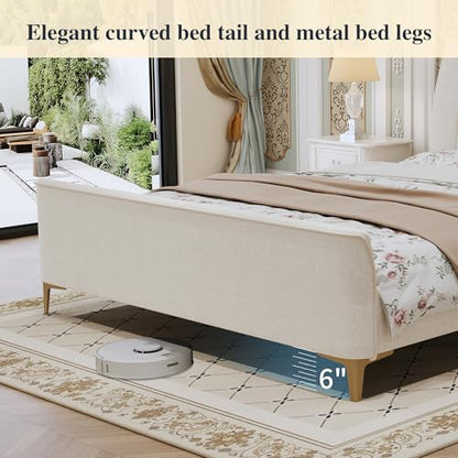 Queen Size Platform Bed Frame, Beige, view 7