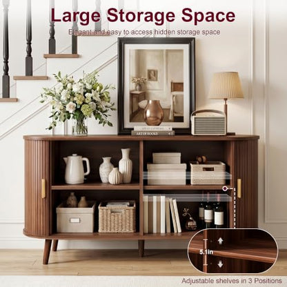 55" Fluted Sideboard Buffet Cabinet with Storage & Sliding Door, view 4