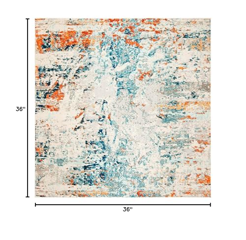 SAFAVIEH Madison Collection Area Rug - 3' Square, Cream & Orange, Modern Abstract Design, Non-Shedding & Easy Care, Ideal for High Traffic Areas in Living Room, Bedroom (MAD478B)